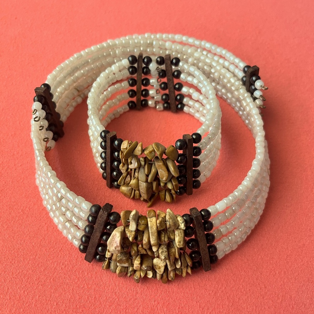 Bohemian Style Beaded Collar & Cuff Bracelet - image 1